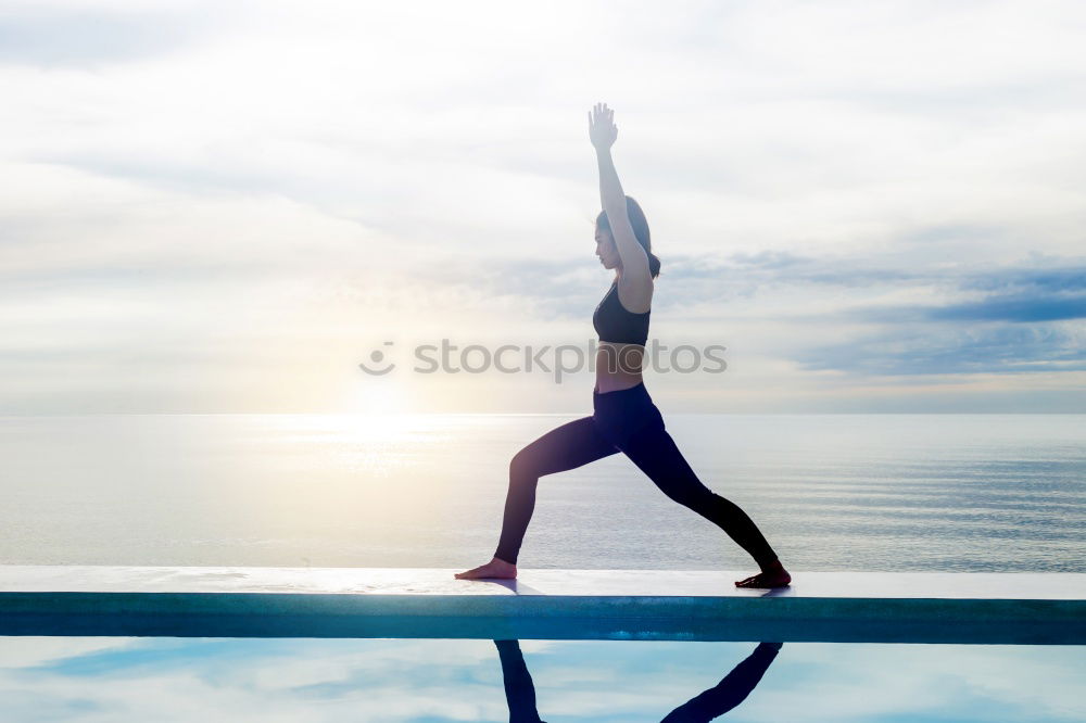 Similar – Woman stretching legs in park