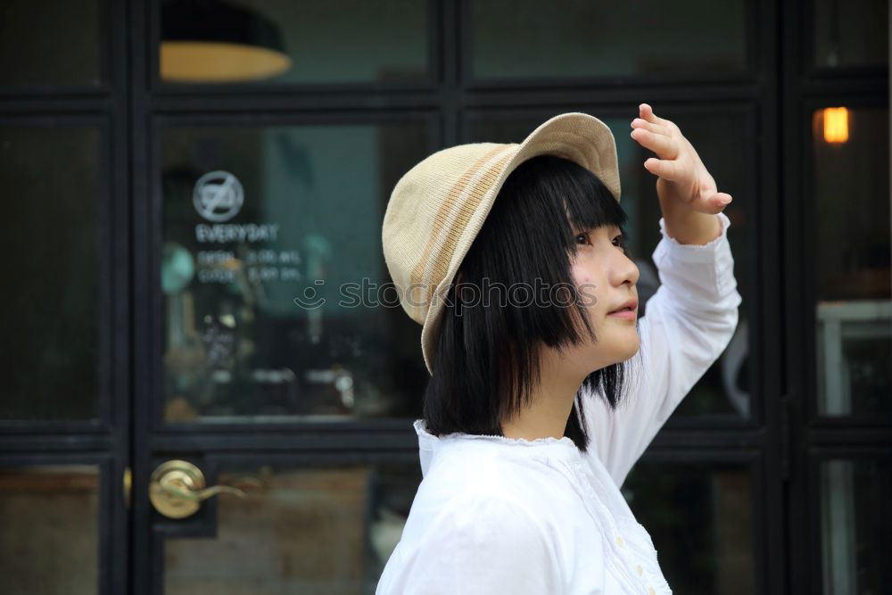 Image, Stock Photo Pretty woman posing at case
