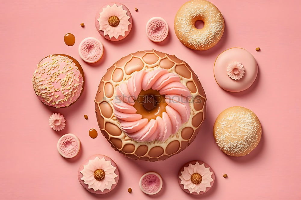 Similar – Image, Stock Photo Sweet pink doughnut and sweet pink drink with jelly candies