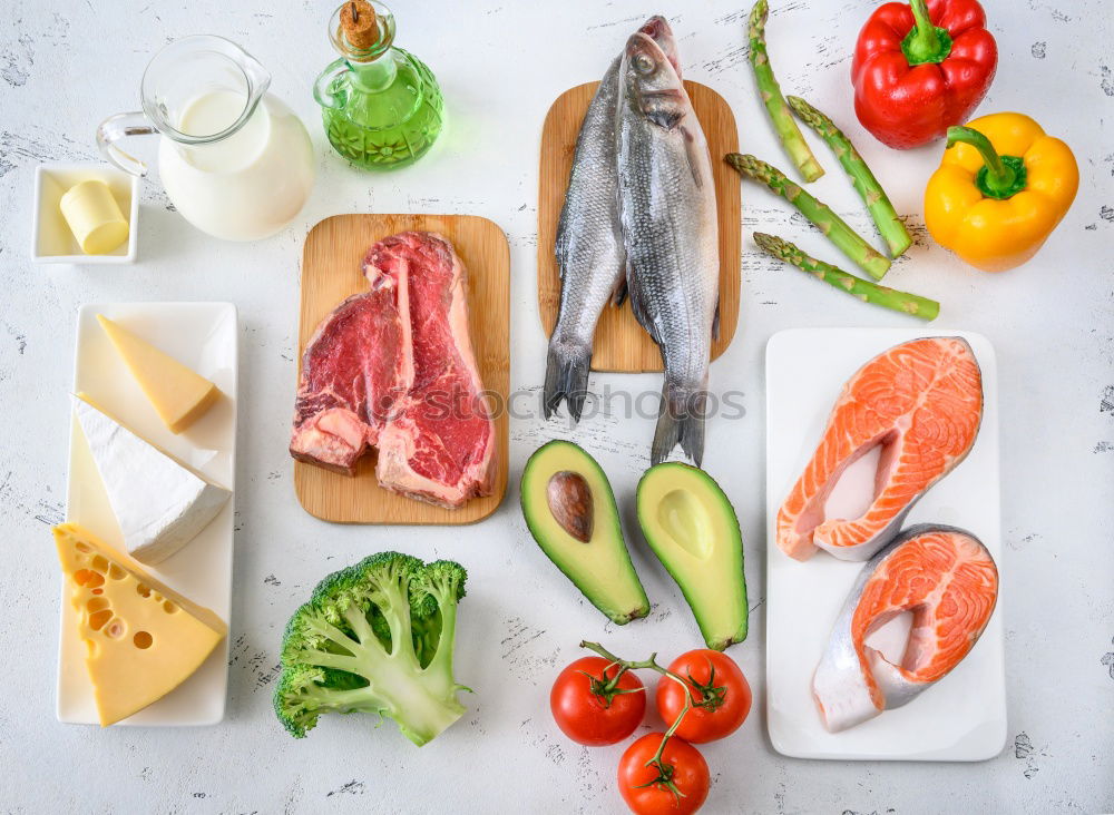 Similar – Various seafood on a blue background