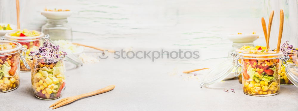 Image, Stock Photo Takeaway salads. Salads in glasses