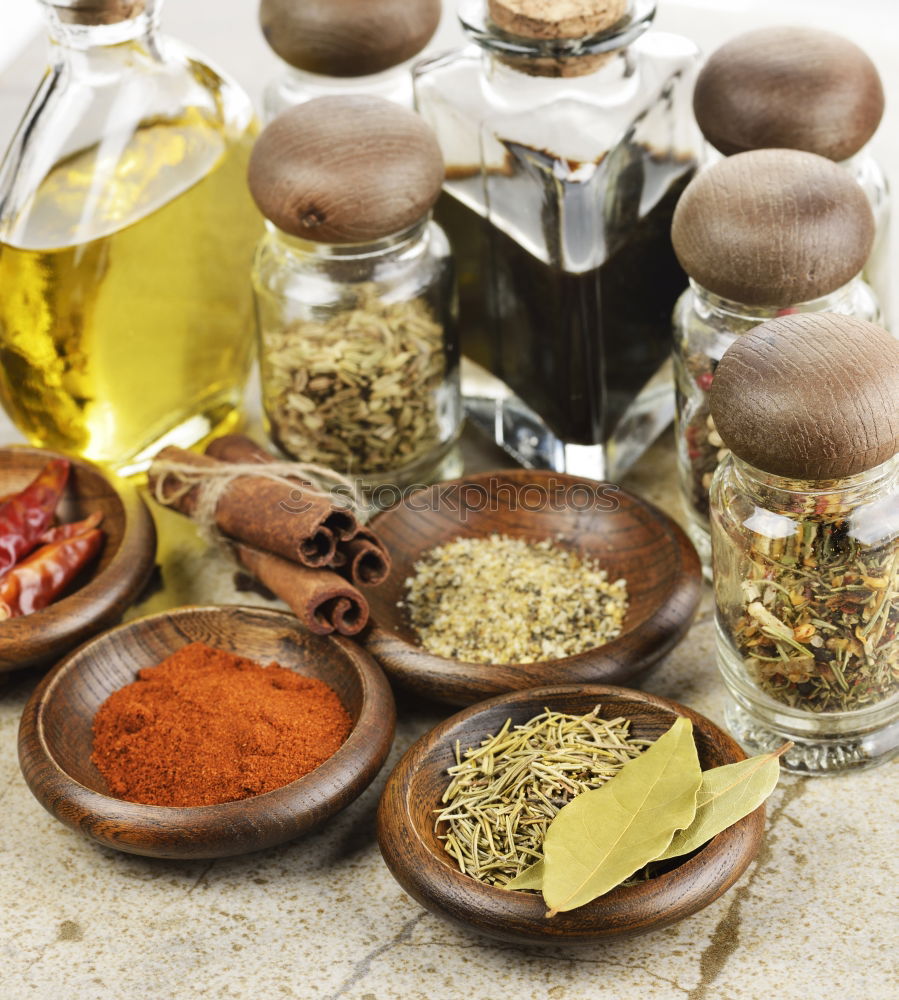 Similar – Image, Stock Photo Spices and oil on table