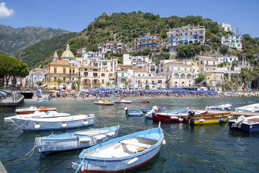 Similar – Image, Stock Photo Aerial view of small haven of Amalfi village with turquoise sea and colorful houses on slopes of Amalfi Coast with Gulf of Salerno, Campania, Italy.