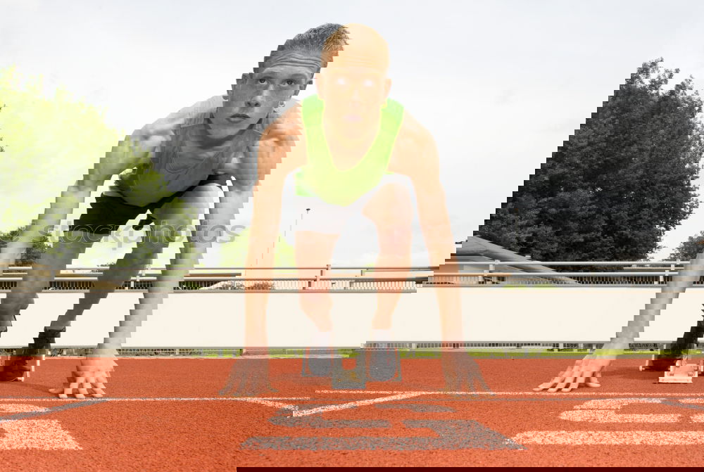 Similar – Image, Stock Photo Man getting ready to start running