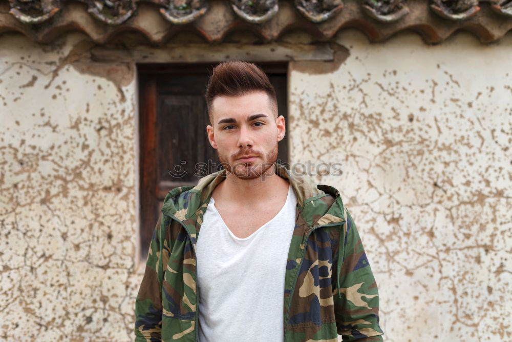 Similar – Image, Stock Photo Handsome man with a beard and white t-shirt outdoors.