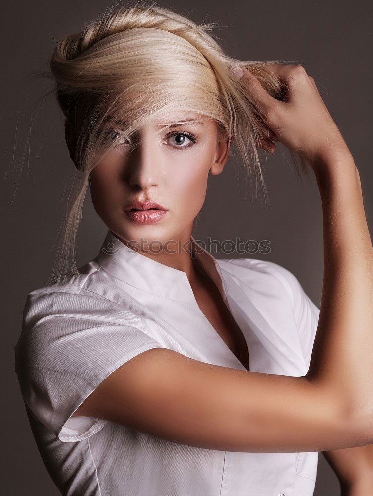 Image, Stock Photo female face with blond hair, headdress and light eyes