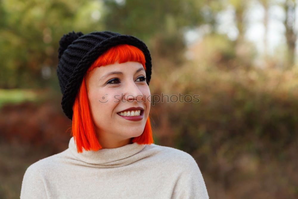 Similar – Happy red hair woman in a park