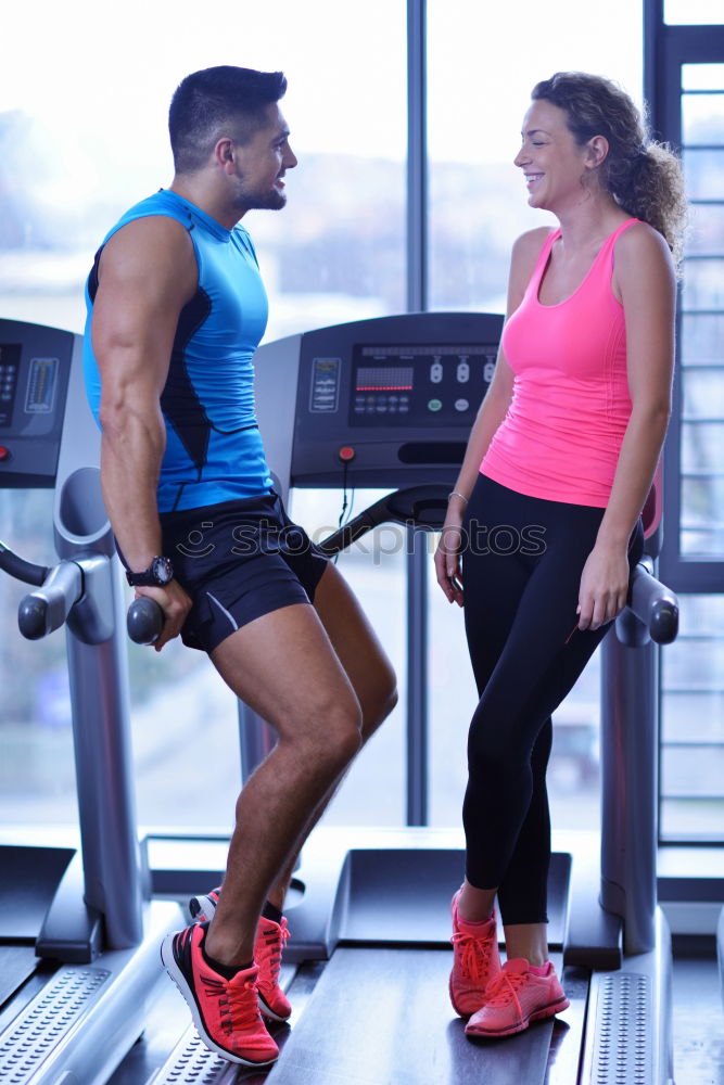 Image, Stock Photo Women talking with personal trainer after training day