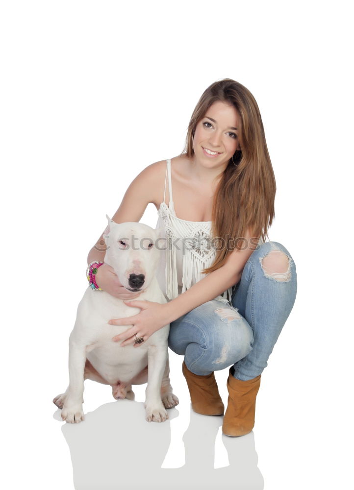 Similar – Image, Stock Photo happy girl with dog Joy