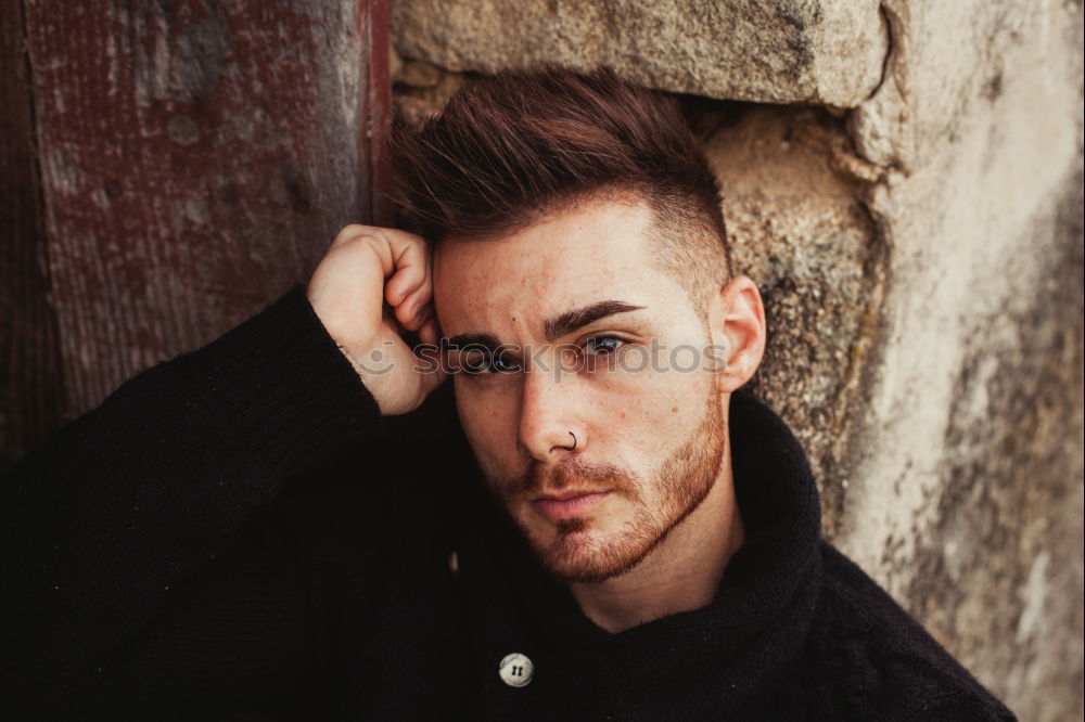 Similar – Young bearded man, model of fashion, in urban background