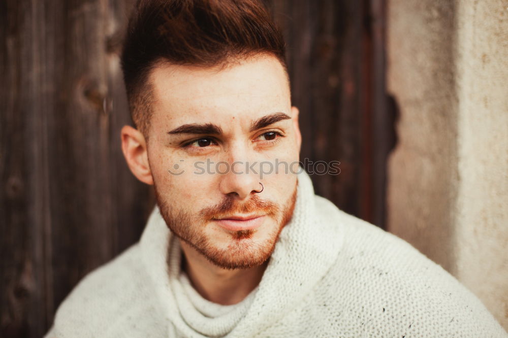 Similar – Image, Stock Photo Man leans against the wall and looks into the distance