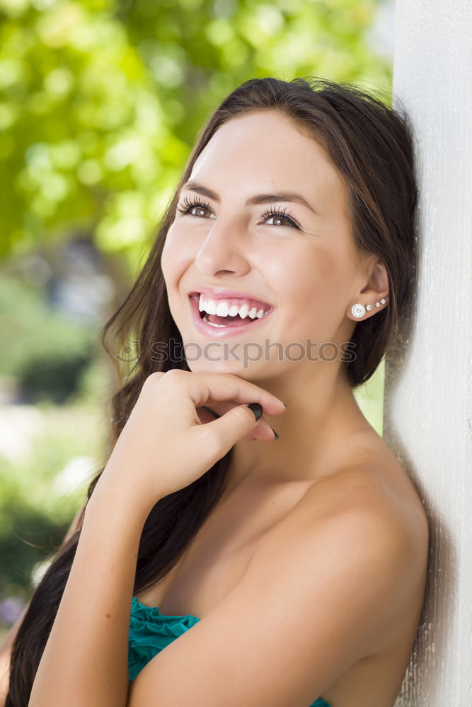 Similar – Image, Stock Photo Beautiful young woman with blue eyes smiling outdoors