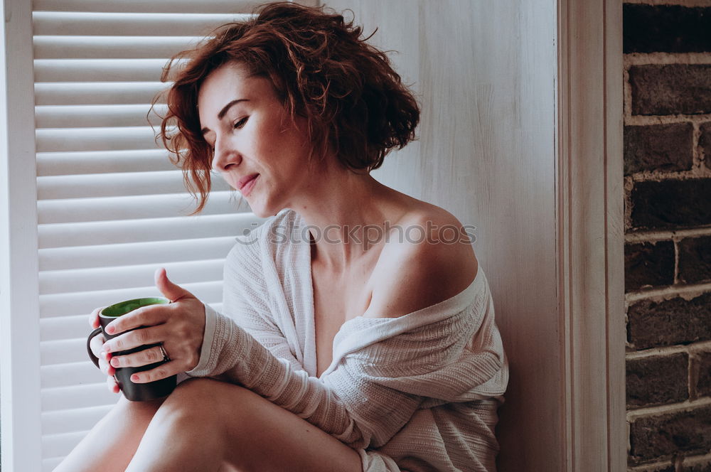 Image, Stock Photo Woman having a hot drink