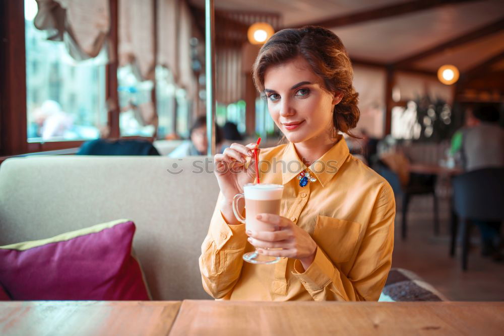 Similar – Image, Stock Photo Woman with smartphone in cafe