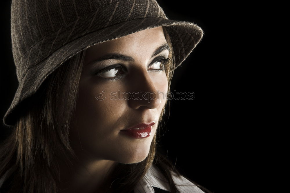 Image, Stock Photo young Girl in depression on dark background