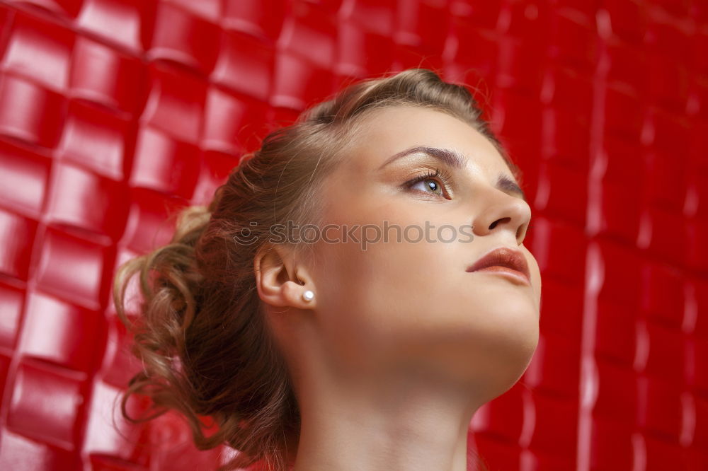 Similar – Image, Stock Photo young woman leans happily against a colourful wooden wall