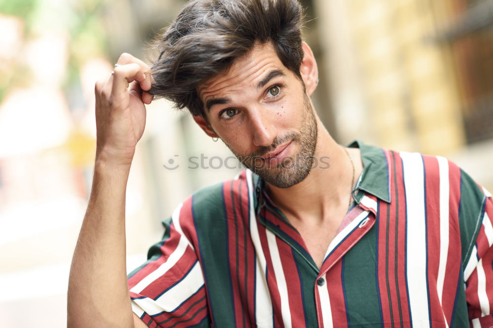 Similar – Image, Stock Photo Thoughtful young man sitting on an urban bench.
