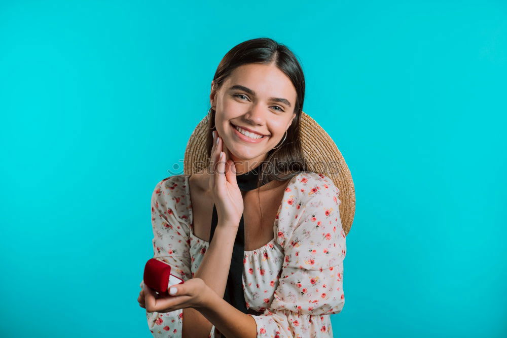 Image, Stock Photo Happy young woman seating in a restaurant