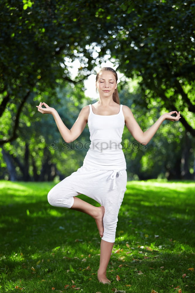 Similar – Image, Stock Photo Girls doing gymnastics and biking in the park ll