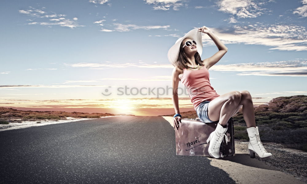 Similar – Father and son running on the road at the day time. Concept of tourism.