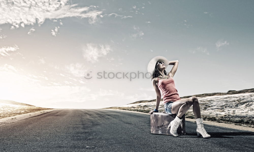 Similar – Father and son running on the road at the day time. Concept of tourism.