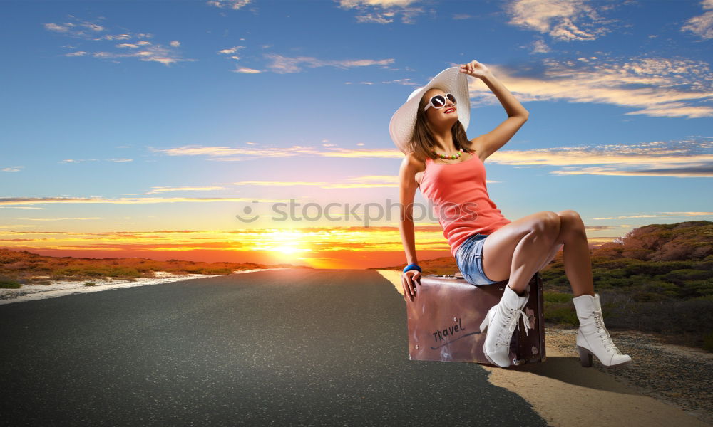 Similar – Father and son running on the road at the day time. Concept of tourism.