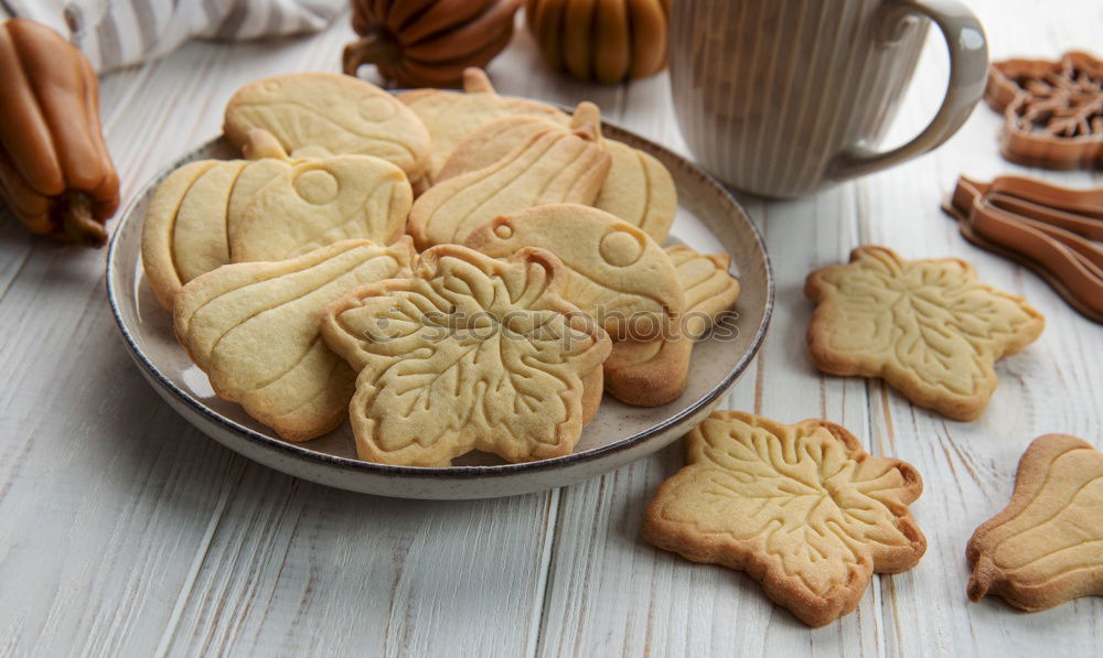 Image, Stock Photo Cooking cookies with cookie cutters on a dark table