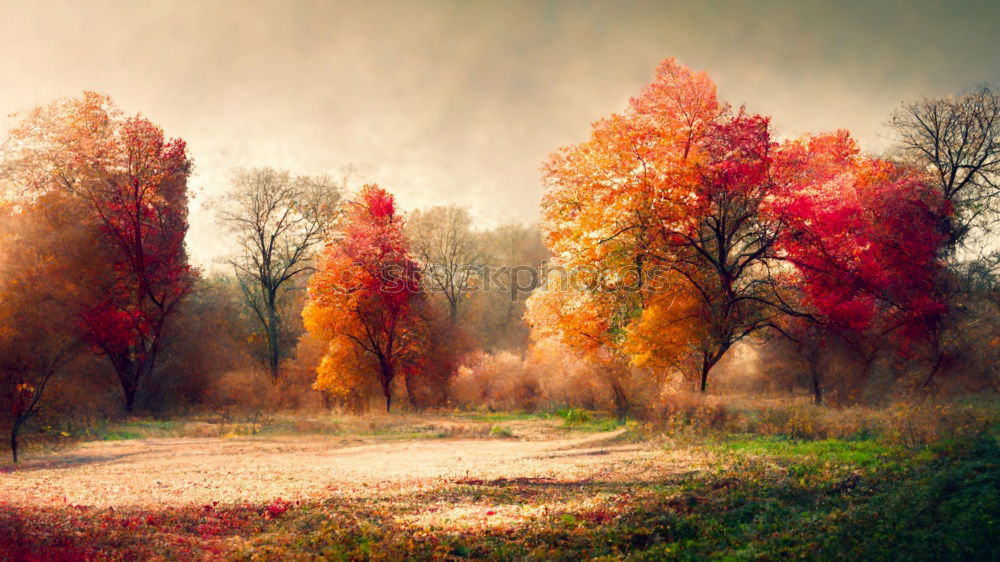 Similar – Image, Stock Photo Person walks with colorful umbrella in the forest under autumnal leaves in the rain