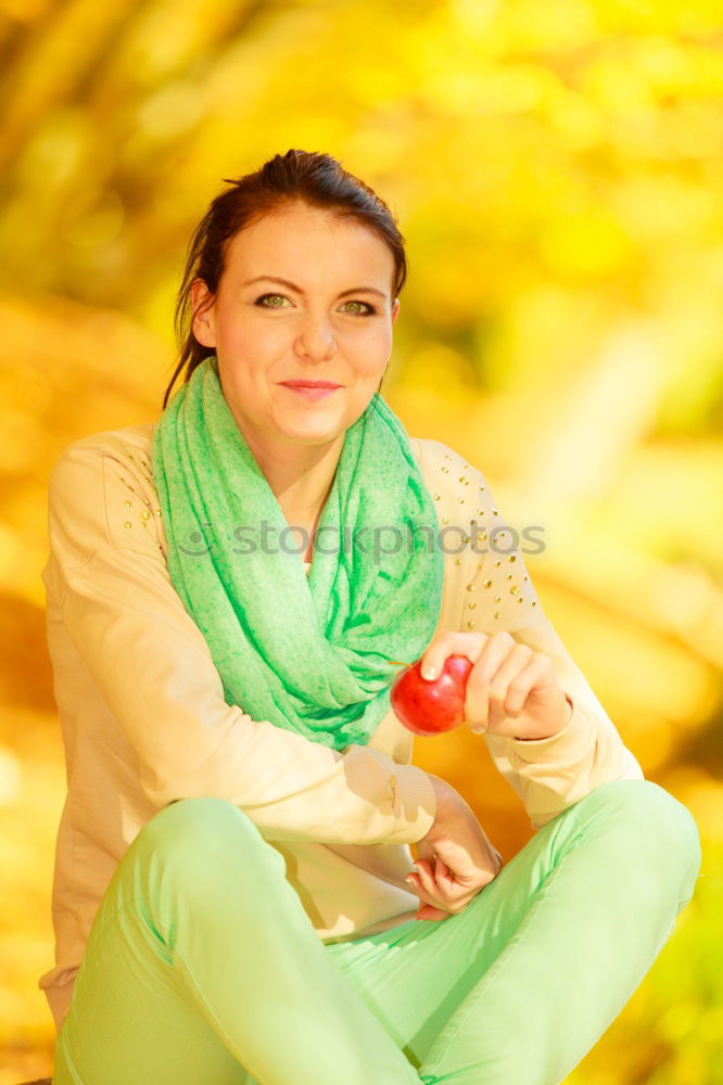 Similar – Image, Stock Photo Young woman bites an apple