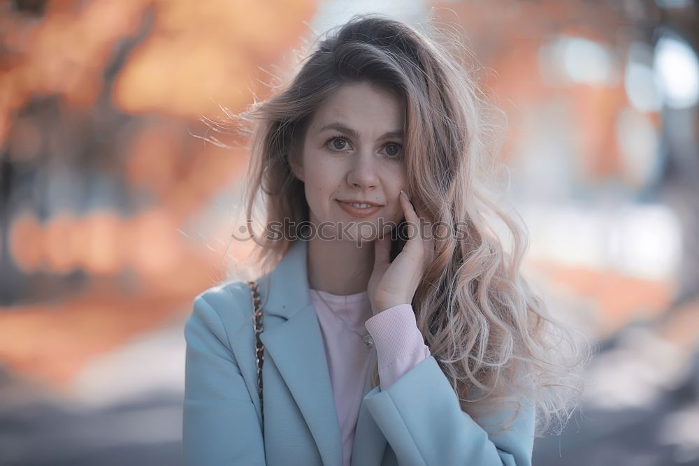 Similar – portrait Young pretty woman in winter in a log cabin in the snow