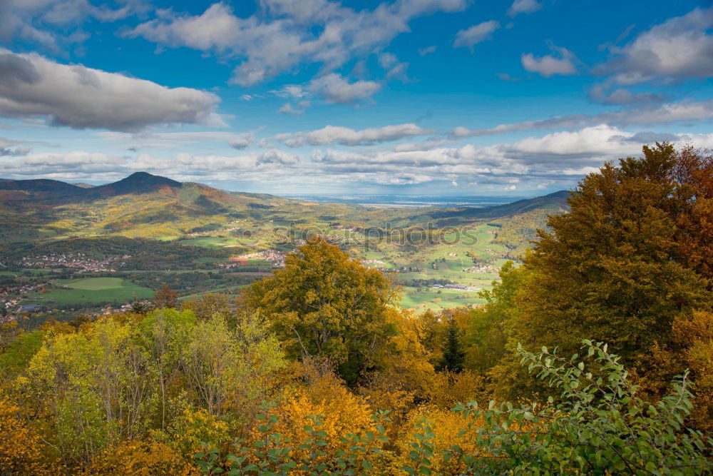 Similar – Autumn garden in Carpathian mountains. Orchard on the fall hills