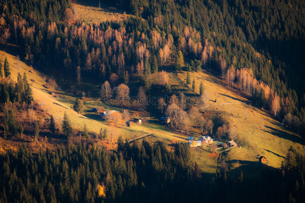 Similar – Curved road in fall forest and village.