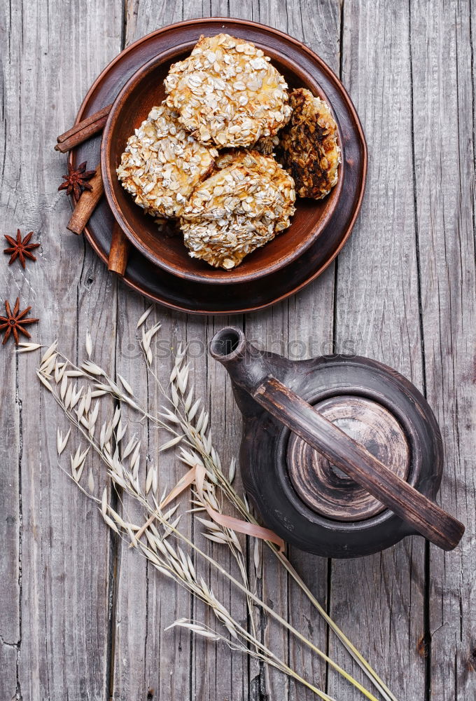 Similar – Image, Stock Photo round cookies made from oat flakes