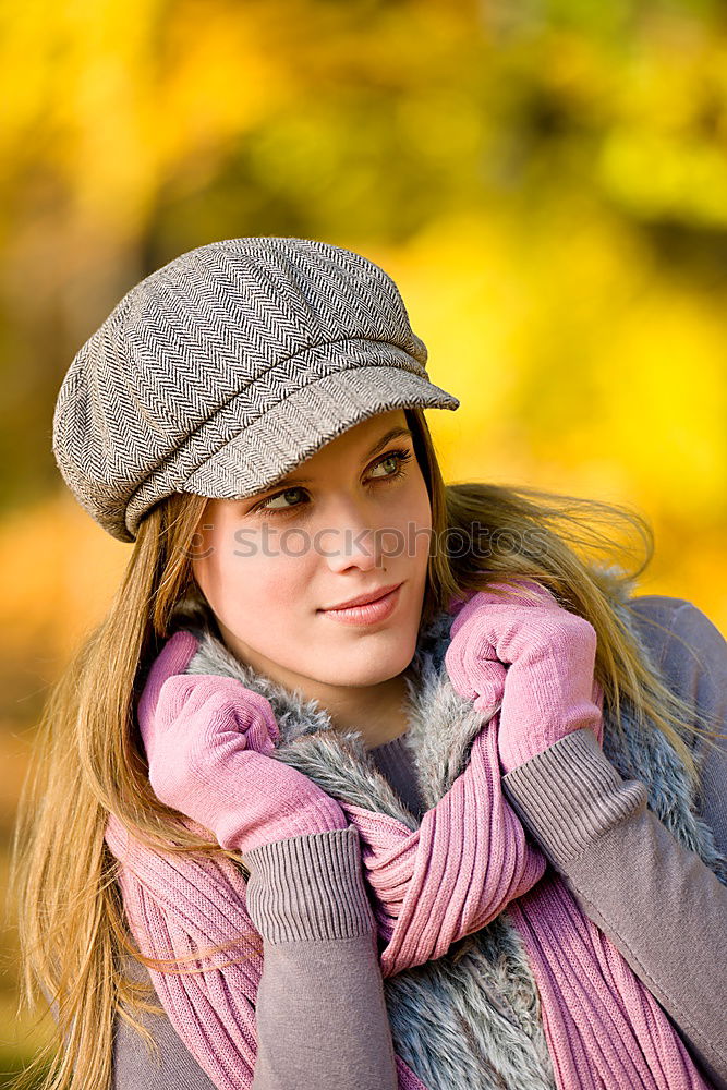 Similar – Image, Stock Photo Pretty girl with wool hat in a park