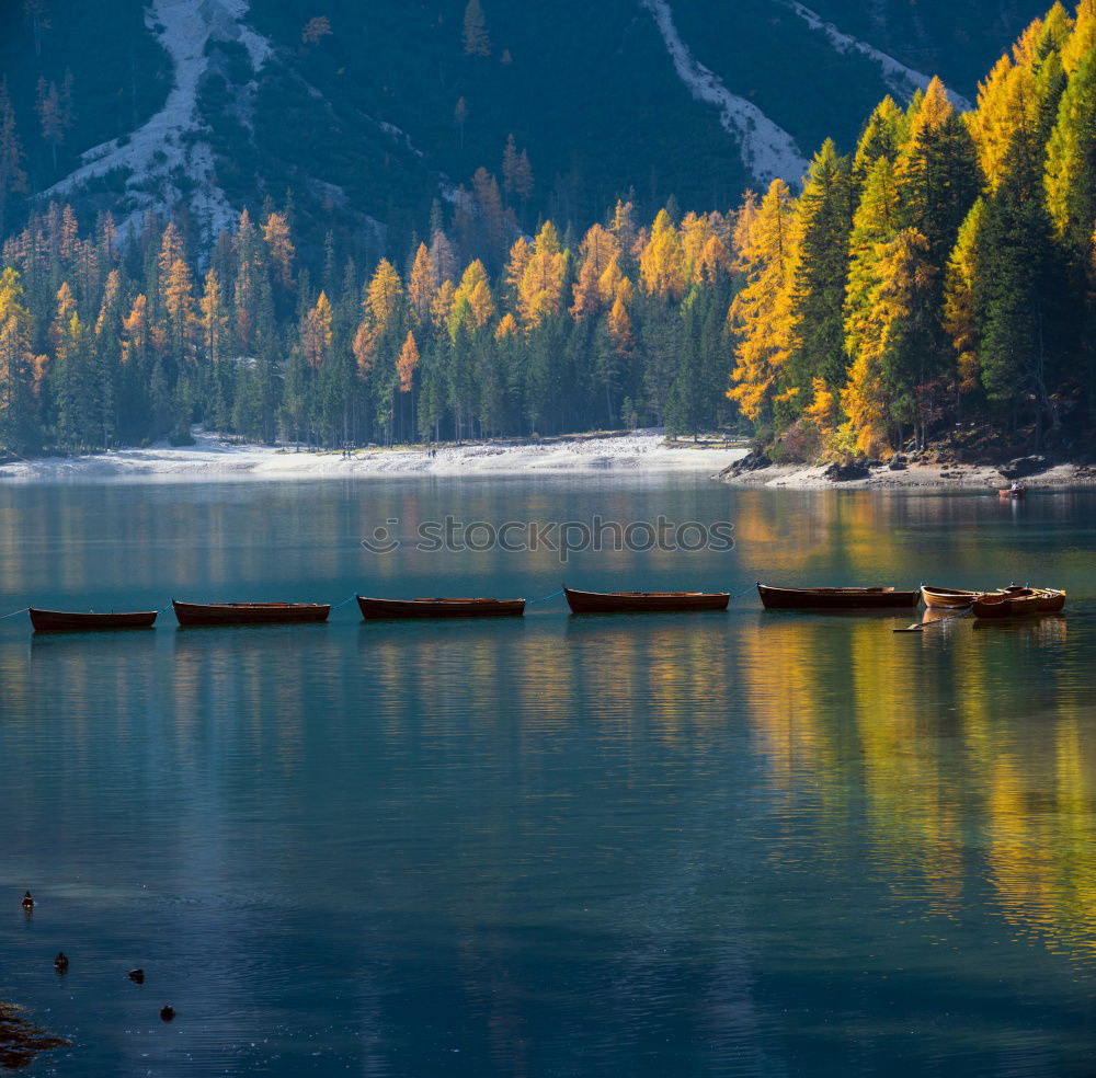 Similar – Image, Stock Photo Autumn atmosphere at Pragser Wildsee, Dolomites, South Tyrol