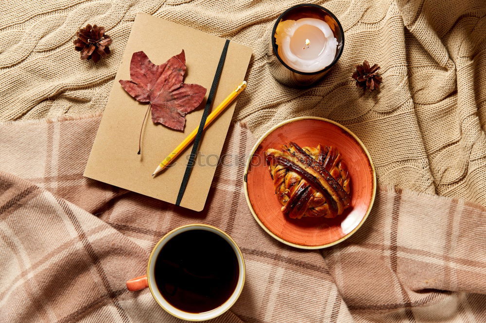 Similar – Image, Stock Photo cup of tea, maple leaves, key with blank label, warm clothes