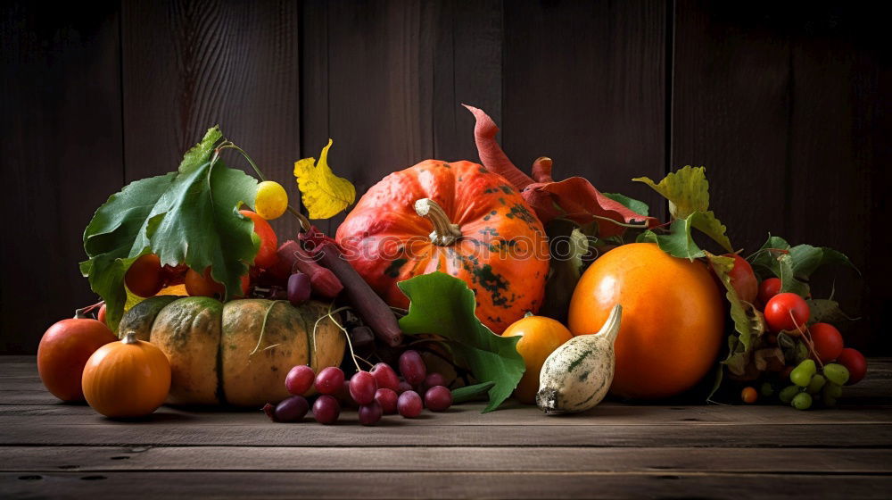 Similar – Colourful pumpkins with flowers, stems and leaves on slate