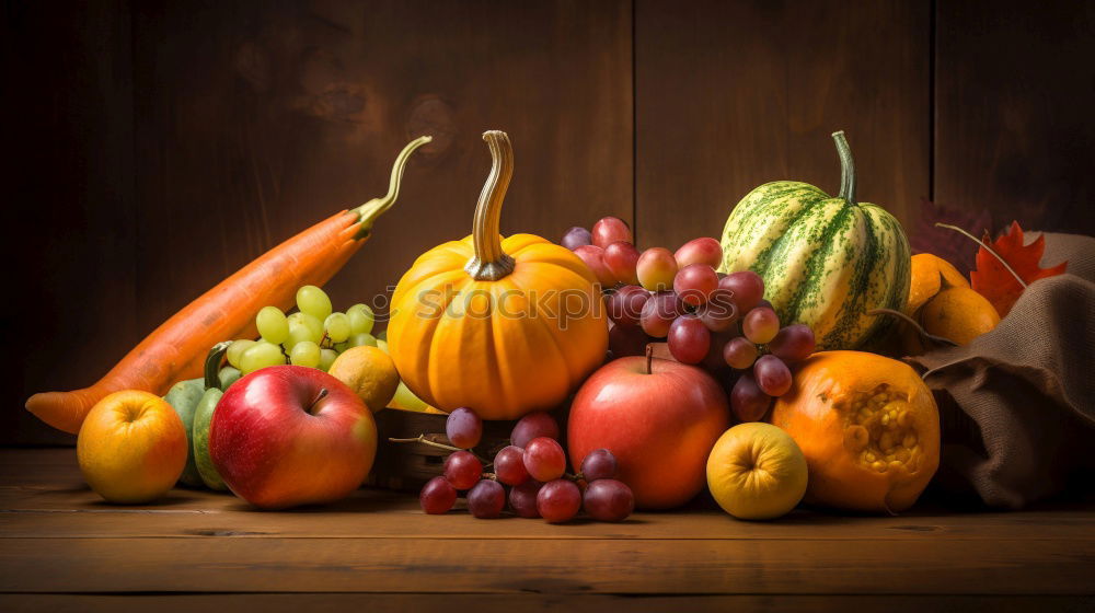 Carrot fresh juice in a glass container among the vegetables