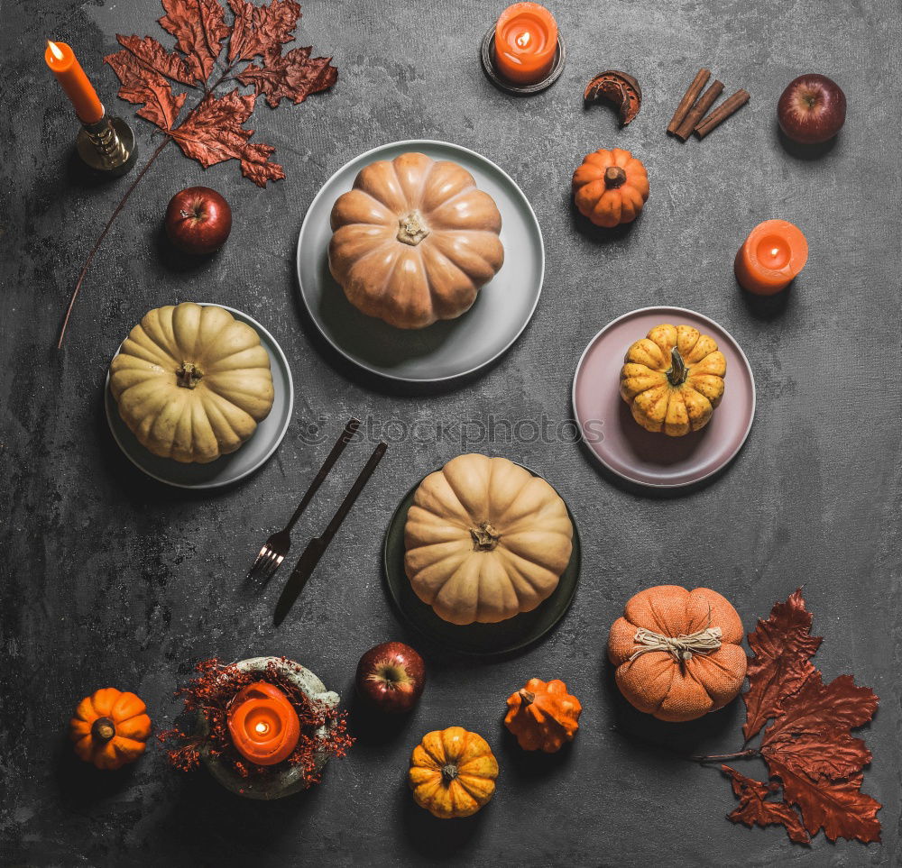 Similar – Image, Stock Photo Pumpkin cake preparation with ingredients and kitchen utensils