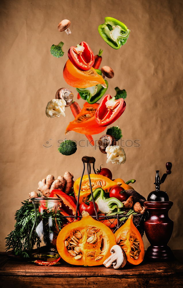 Image, Stock Photo Basket with autumn vegetables on the kitchen table