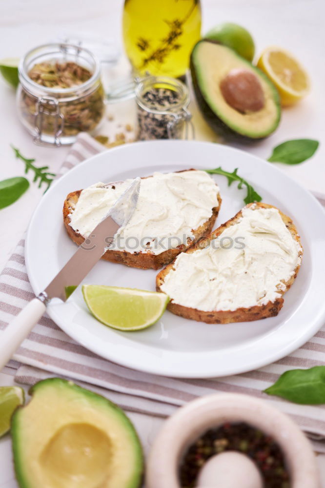 Similar – Image, Stock Photo Italian cheese burrata, olive oil and bread top view