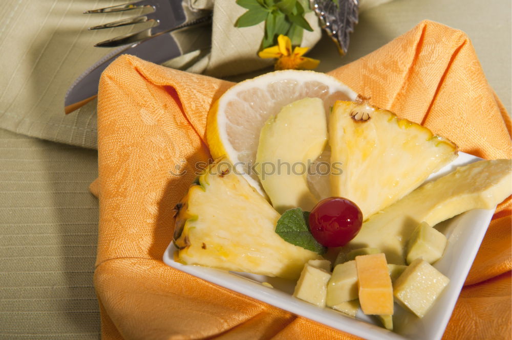 Similar – Homemade breakfast: bread with cheese, ham and lettuce, with app