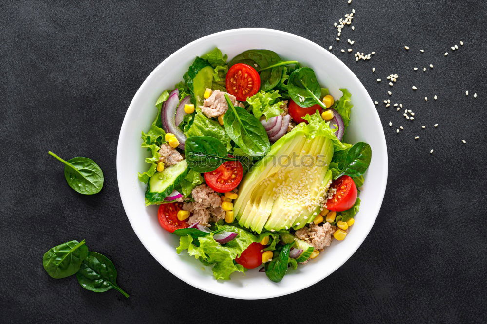 Similar – Image, Stock Photo Vegan Buddha bowl with fresh raw vegetables and quinoa