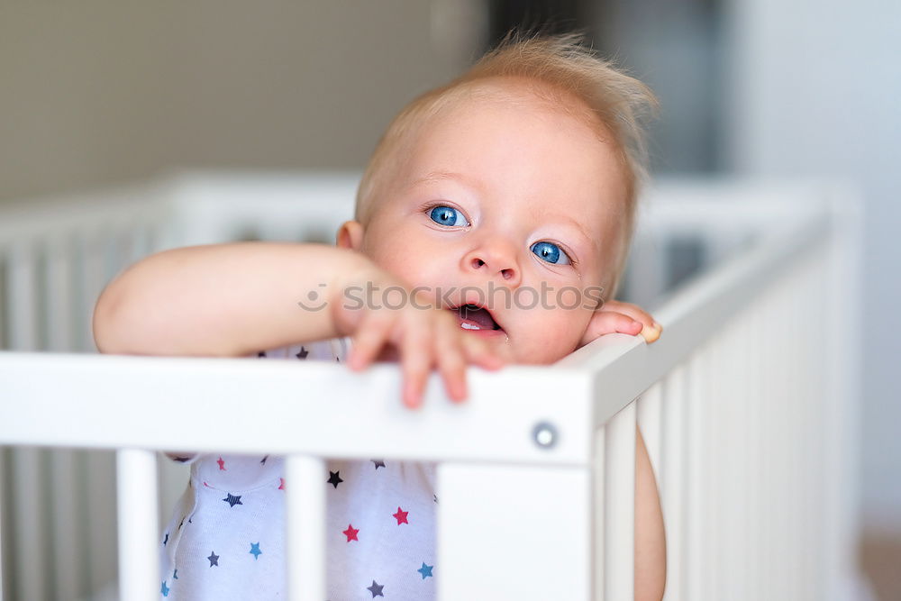 Similar – Image, Stock Photo Low Section Of Baby Girl Standing On Crib At Home