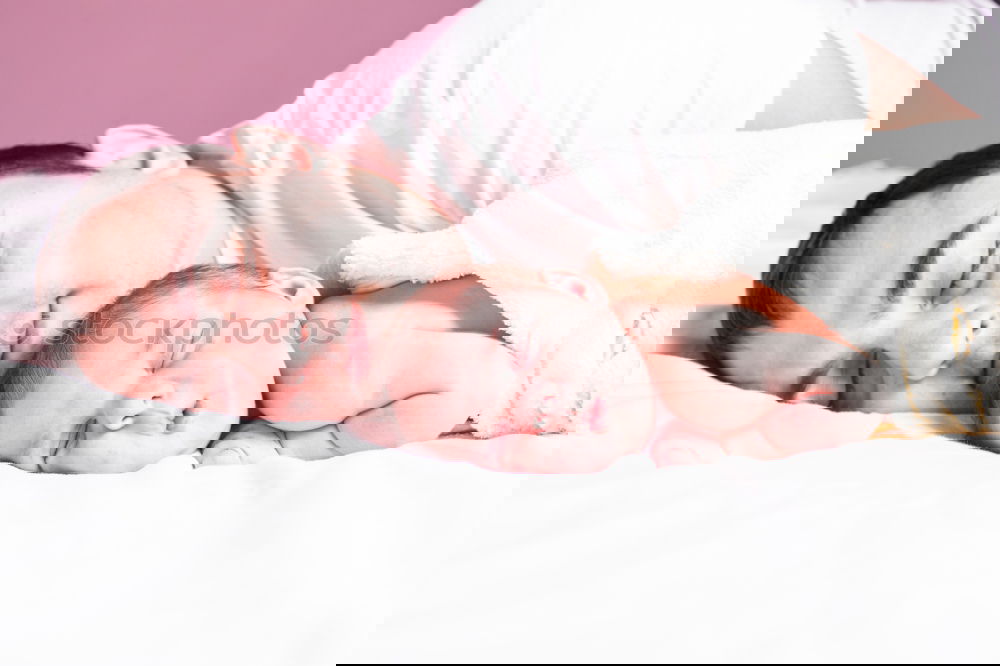Similar – Image, Stock Photo Man kissing to peaceful newborn lying over bed