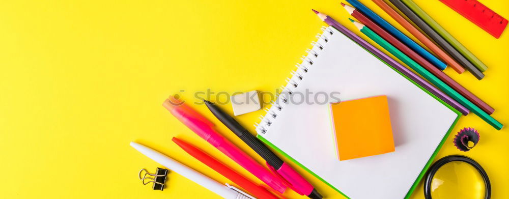 Similar – Minimal work space Colorful background with many crayons,