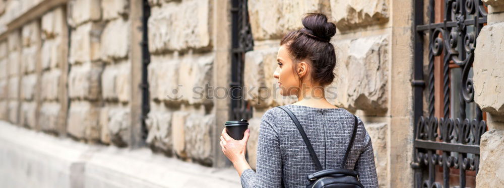 Similar – Image, Stock Photo Cheerful traveler posing at street