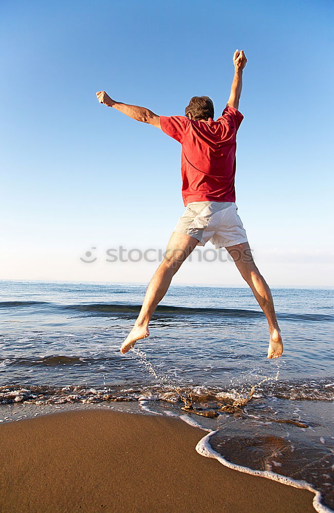 Similar – Image, Stock Photo Strong man exercising on bar near sea