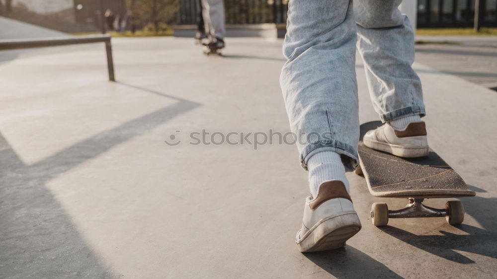 Similar – Image, Stock Photo Young man practising on skateboard in skate park