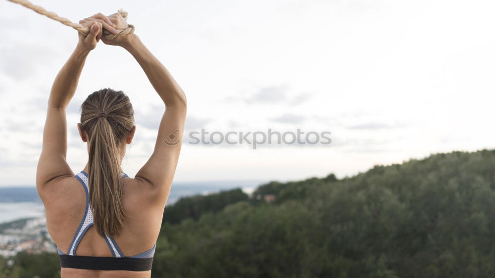 Similar – Image, Stock Photo Young beautiful caucasian female adult practicing yoga in nature